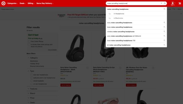 The internal search option of target's website